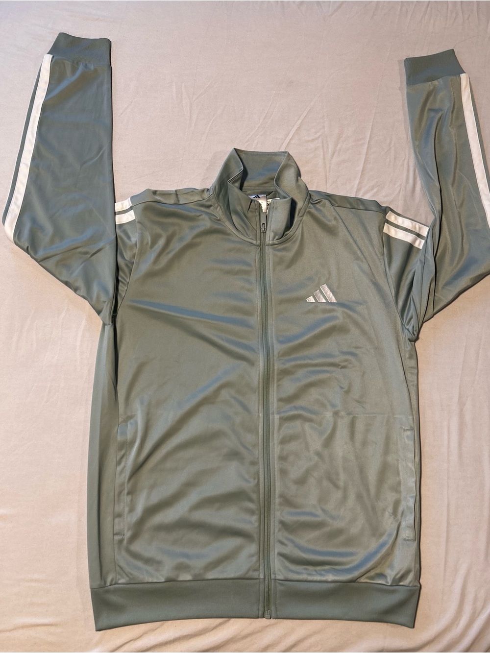 adidas Olive Track Jacket with White Stripe Accents